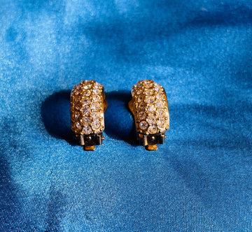 90s Vintage Gold Tone Crystal Huggie Clip On Earrings