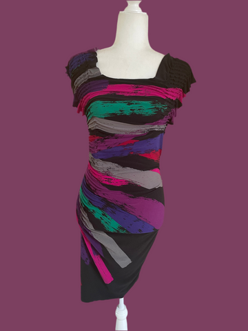 2000’s Bodycon Poly Black Multicolor Cool Print Dress S