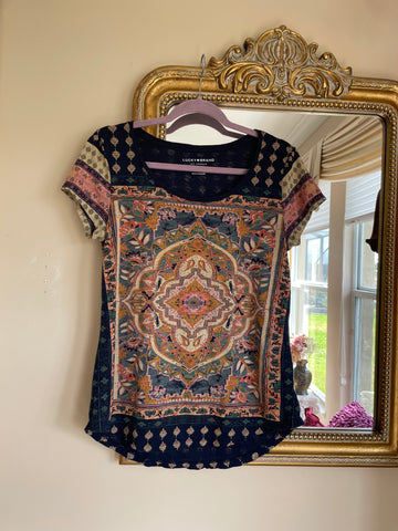 Lucky Brand Soft Cotton Blend Printed T Shirt Top Med
