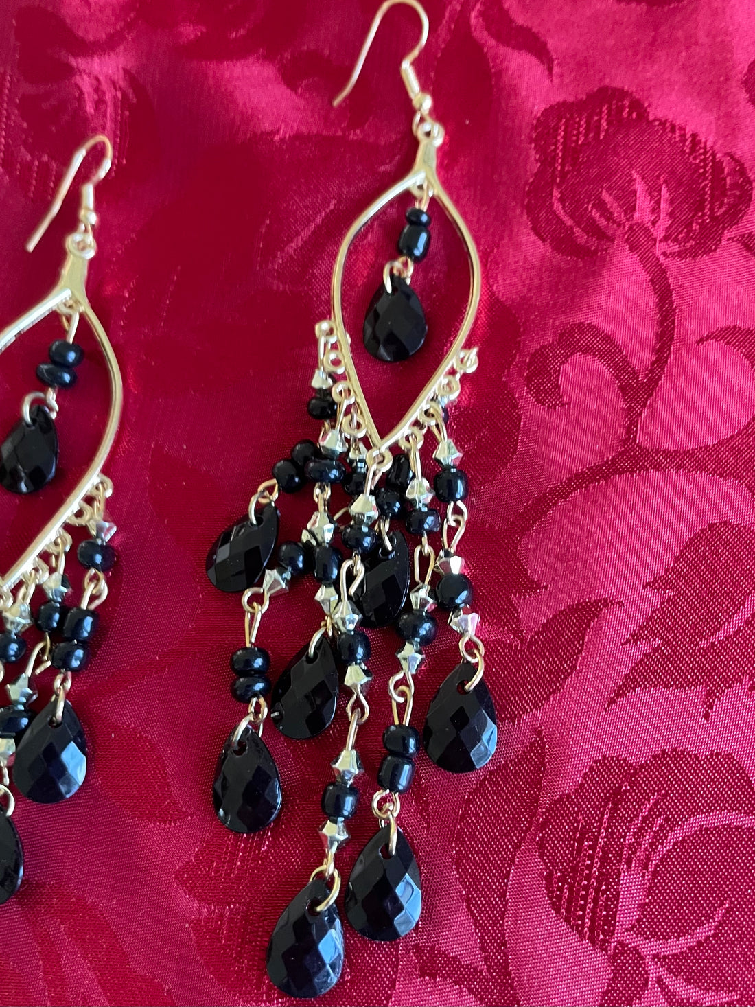 5” Black Beaded Boho Chandelier Pierced Earrings