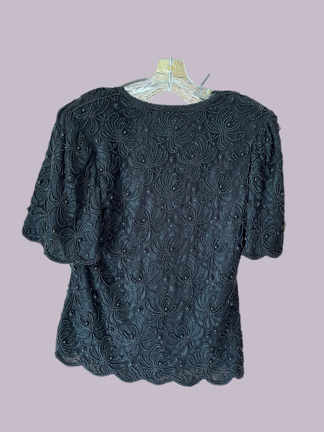 80s Vintage Hand Beaded Floral Exquisite Evening Top M