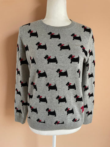 2000s Fun Novelty Gray Scottie Dog Pullover Sweater S