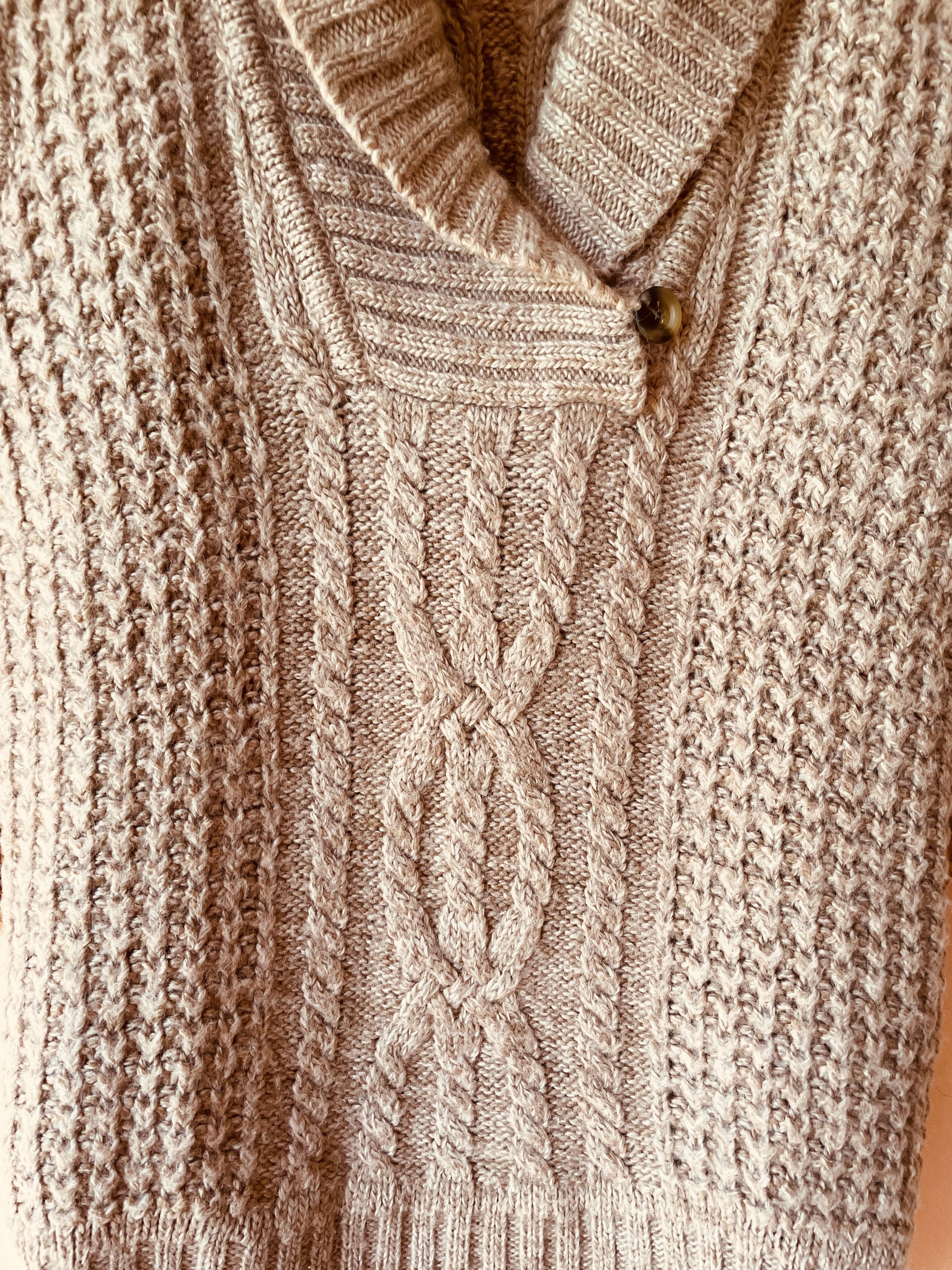  90s Vintage Acrylic Wool Beige Chunky Cable Knit Sweater M