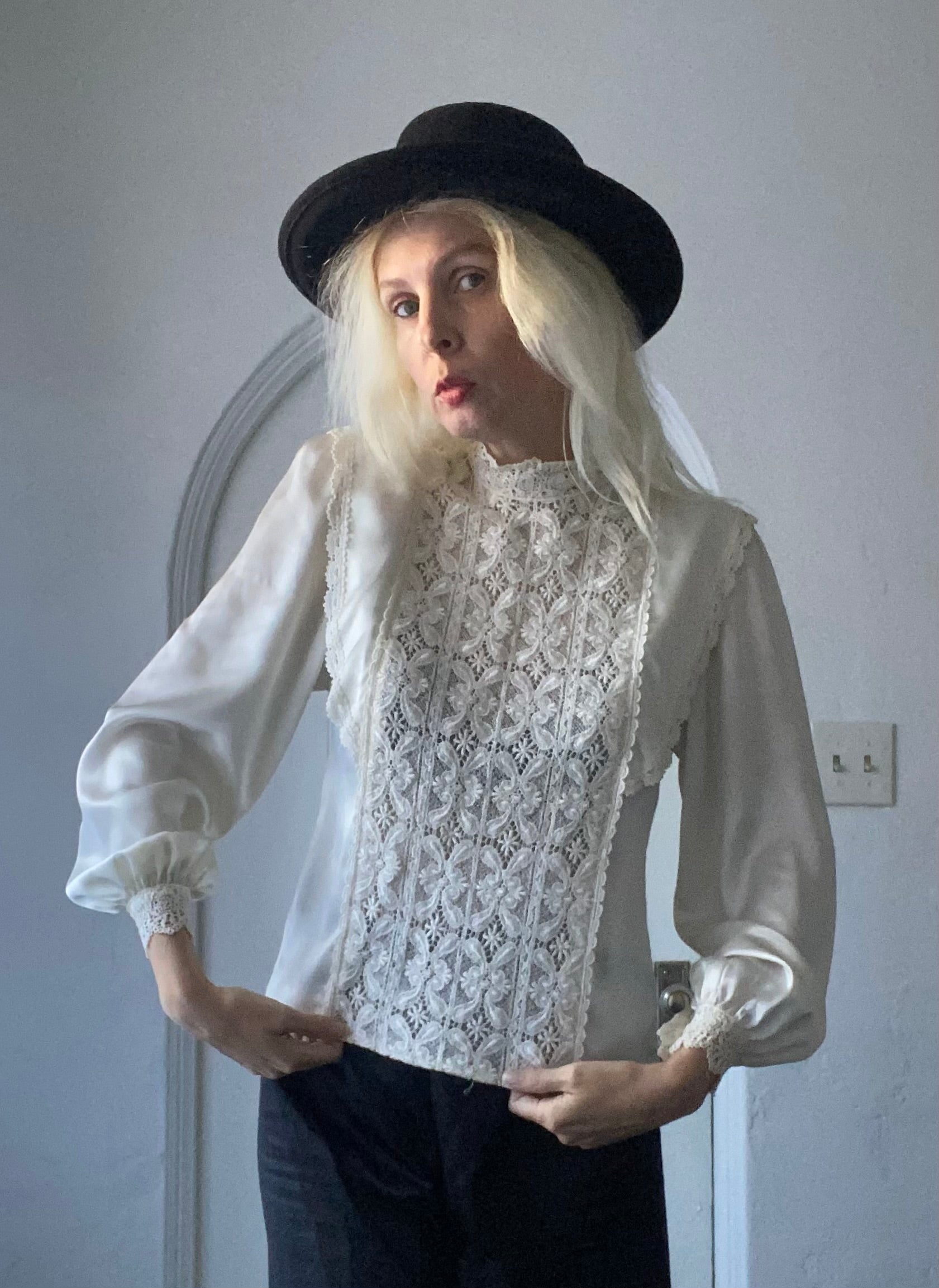 80s White Victorian lace blouse 80s Sam Andre Victorian Style Lovely Blouse S