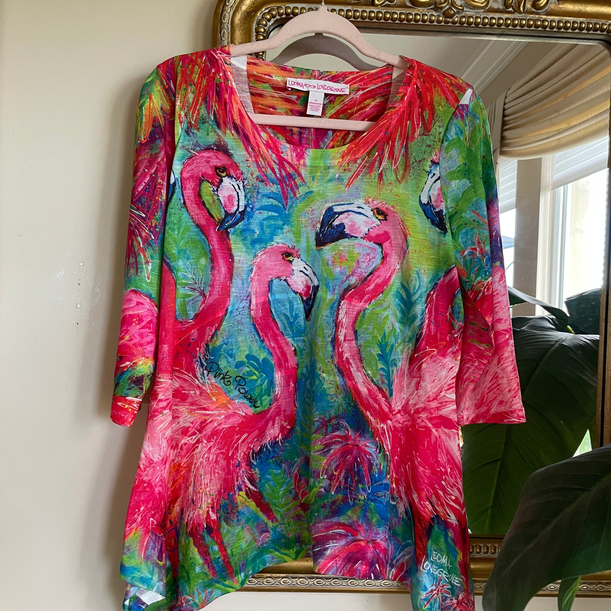 Arty Casual Beach-wear Flamingo Pink Power Top M