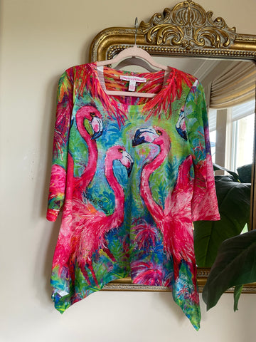 Arty Casual Beach-wear Flamingo Pink Power Top M