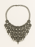 70s Vintage Lacy Flower Rhinestone Chainmail Necklace