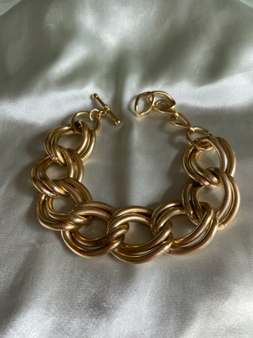 90s Gold Tone Double Link Chain Bracelet