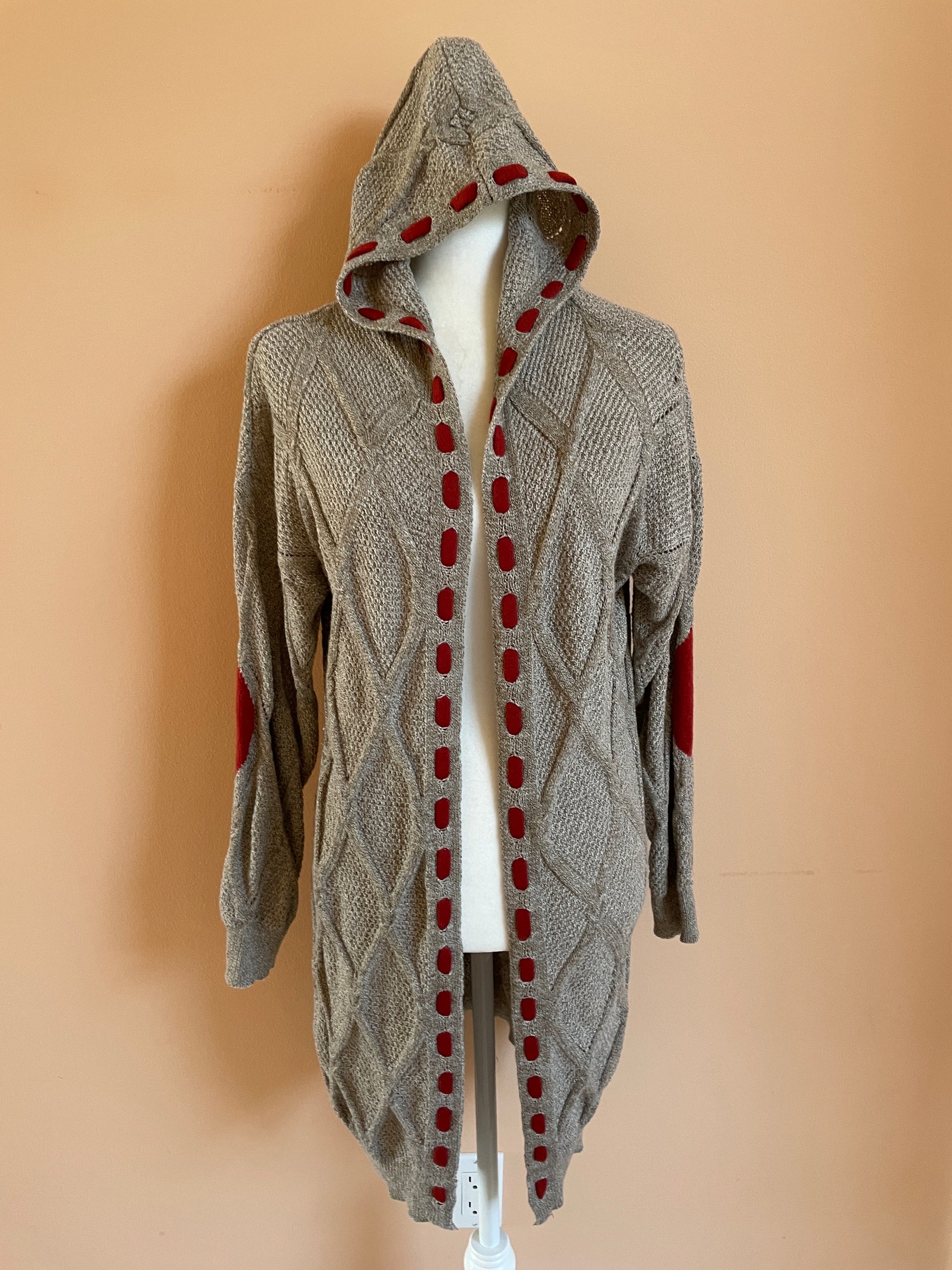  2000s Gray Acrylic Knit My Hoodie Cardigan Sweater M