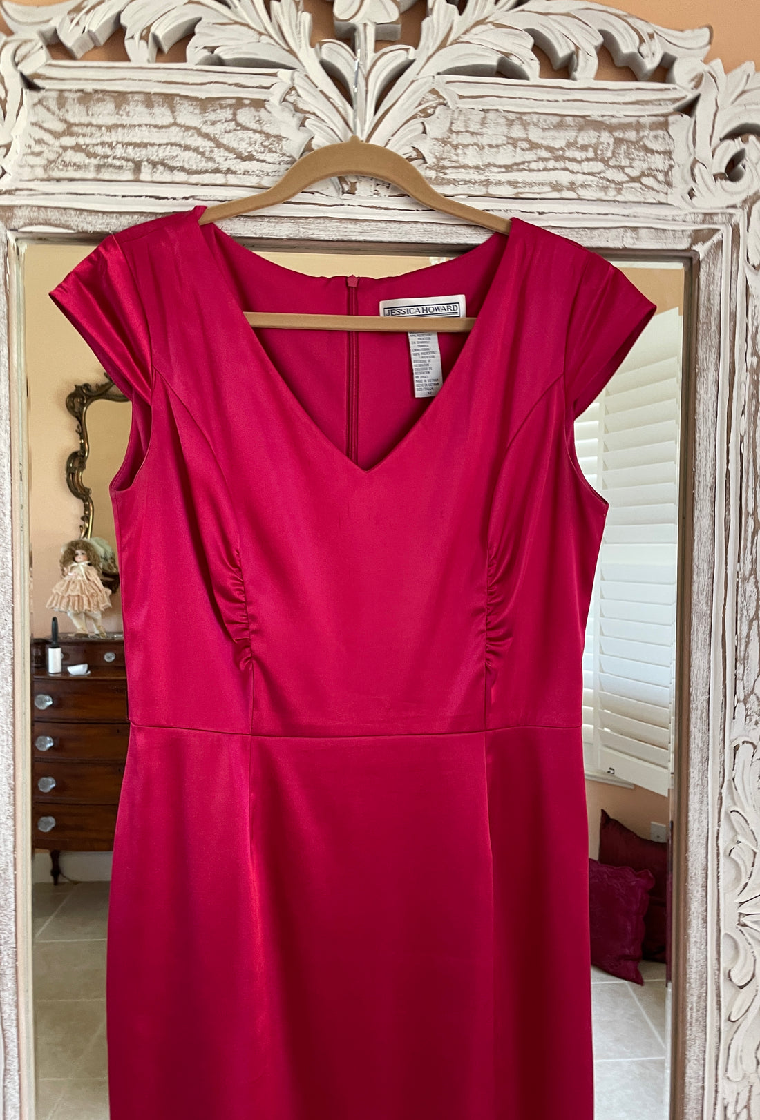 2000s Striking Red Color Poly Back Zip Dress