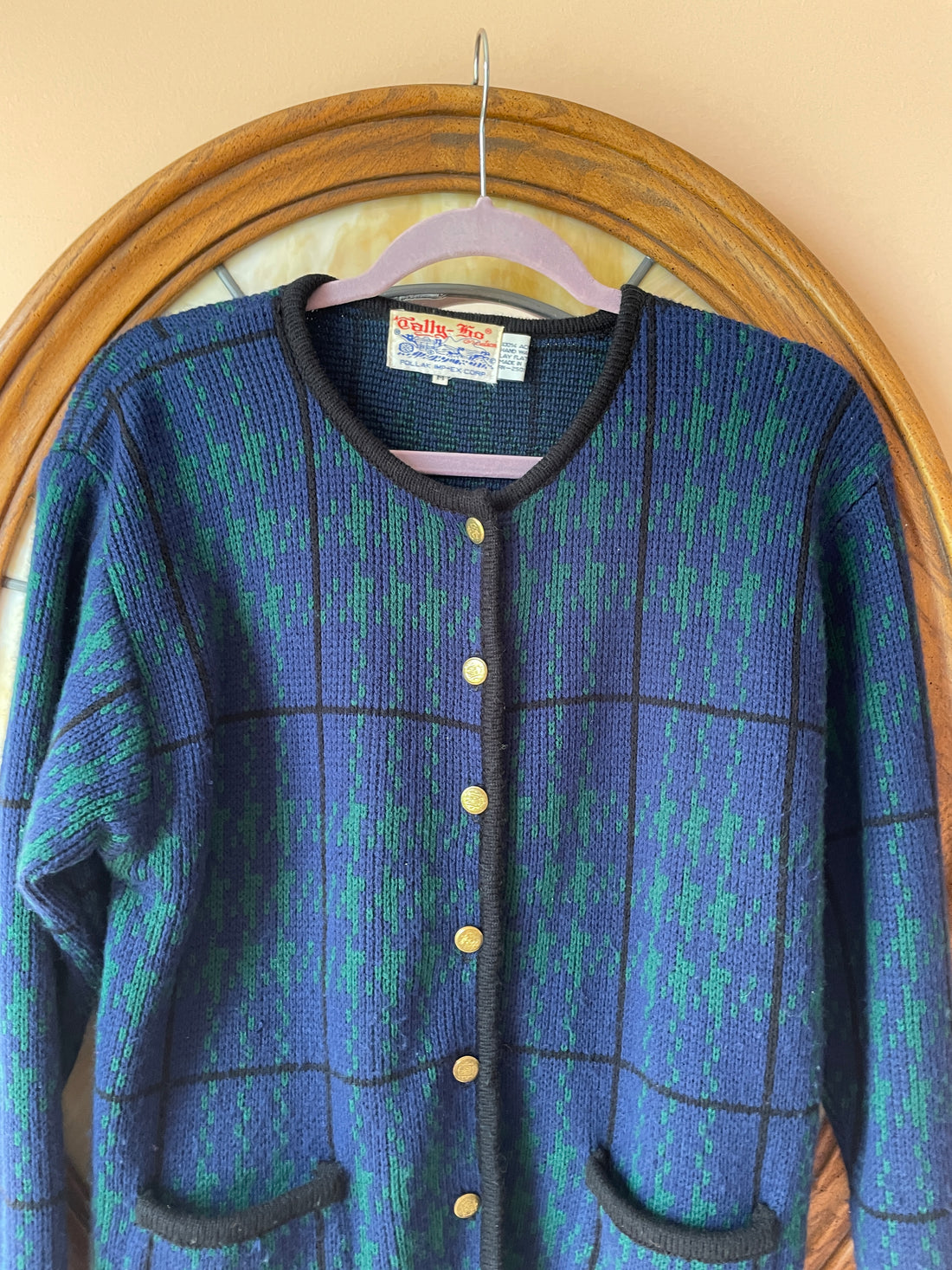 80s Vintage Tally Ho Blue Green Acrylic Wool Gold Button Pockets Classic Jacket M