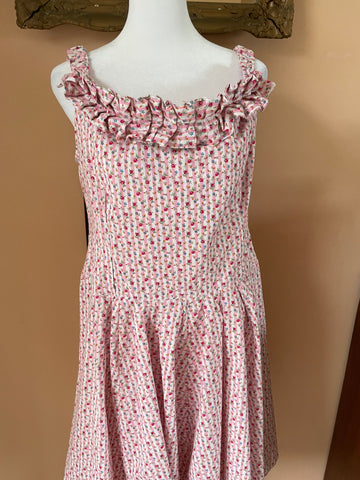 70s Vintage Handmade 100% Cotton Floral Ruffled Summer Dress M