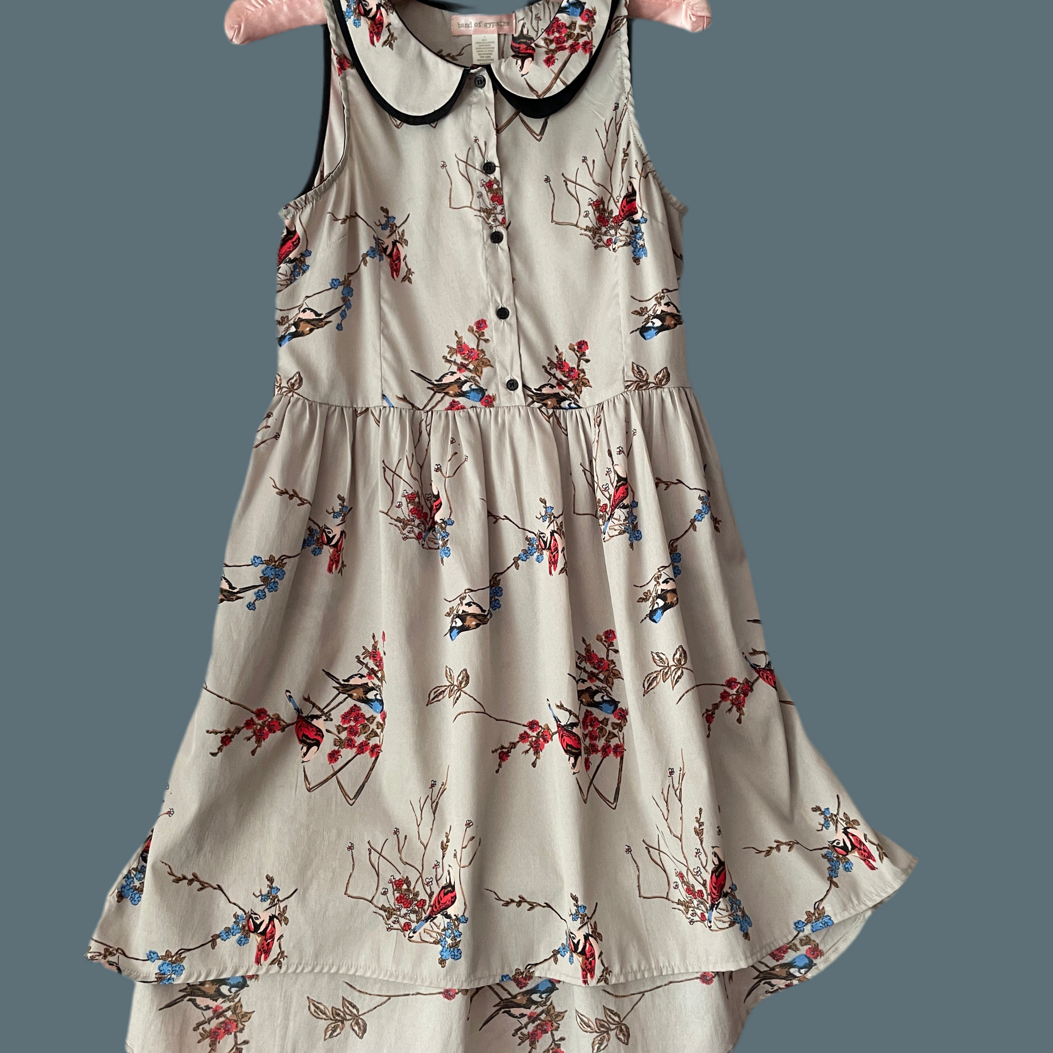 Sweet Sound of Birds Dress Tie Button High Low Dress Sm