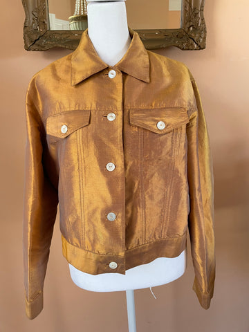 90s Vintage Golden Washed Gold Button Down Unique Jacket M