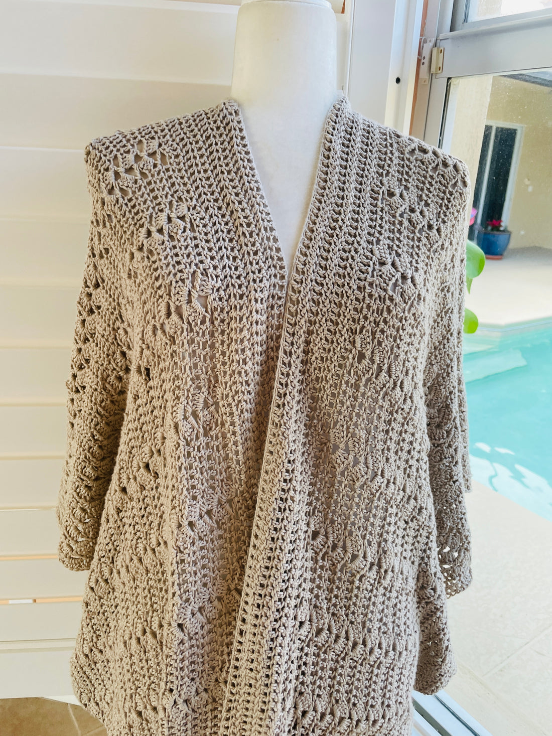 90s Vintage Beige Crochet Oversize Sweater Wrap XXL