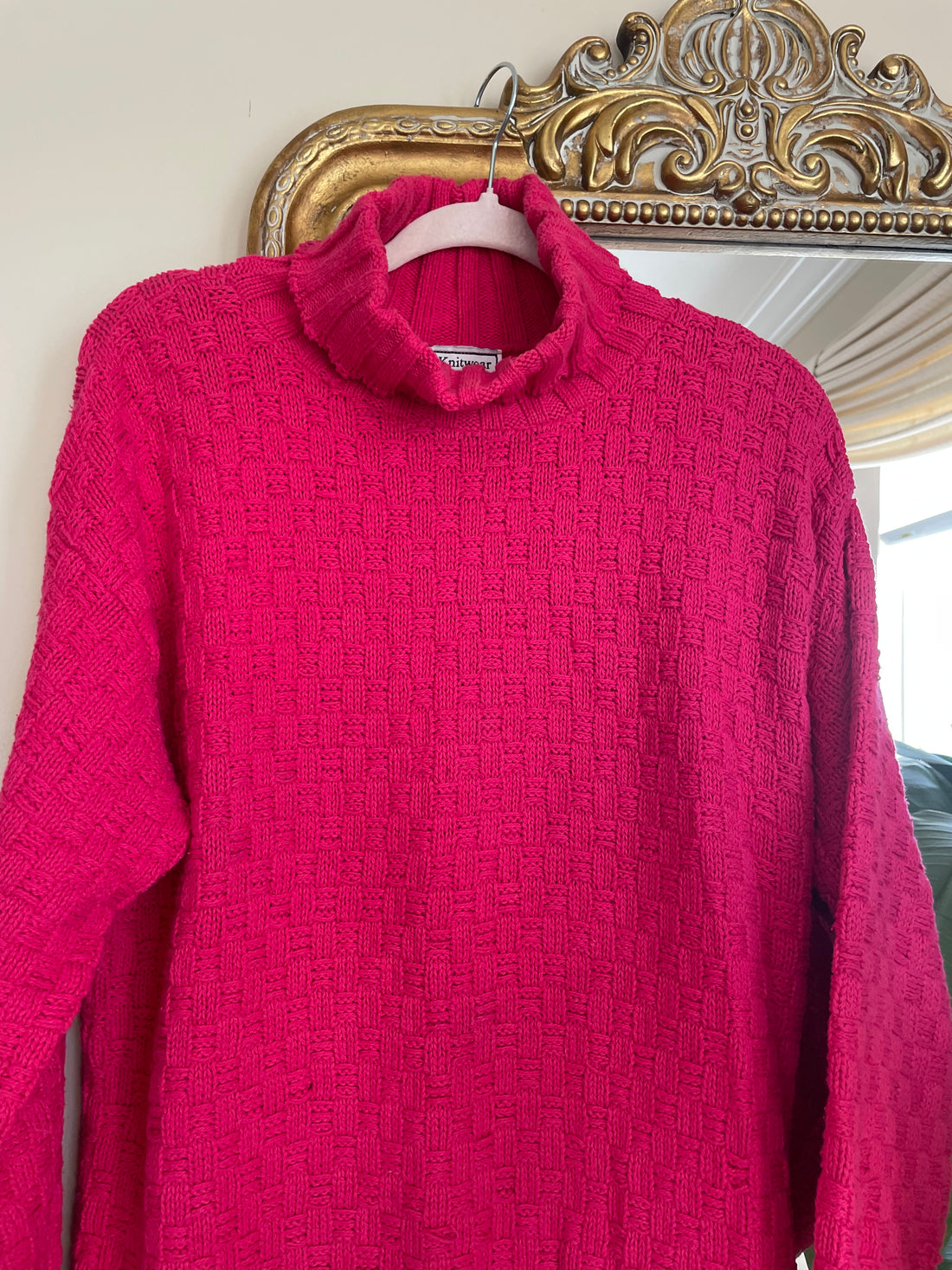 Vintage 80s 100% Cotton Basket Weave Knit Sweater Lg