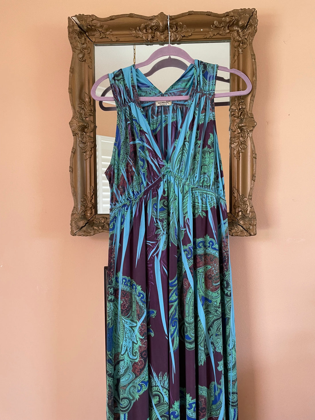 2000s Striking Print Empire Waist Sleeveless Maxi Dress X/L