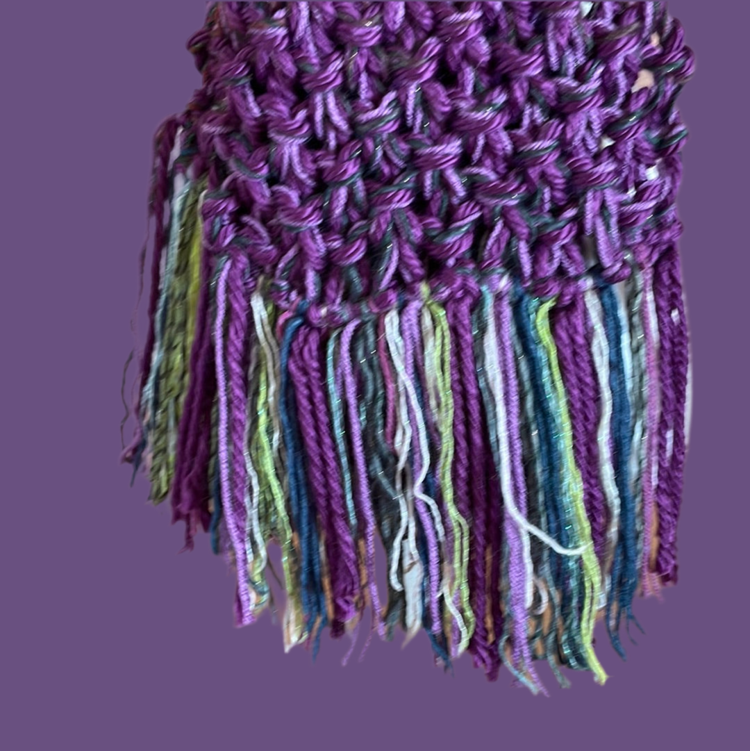 2000s Wrap Me Up Hand Knit Fringed Winter Purple Scarf
