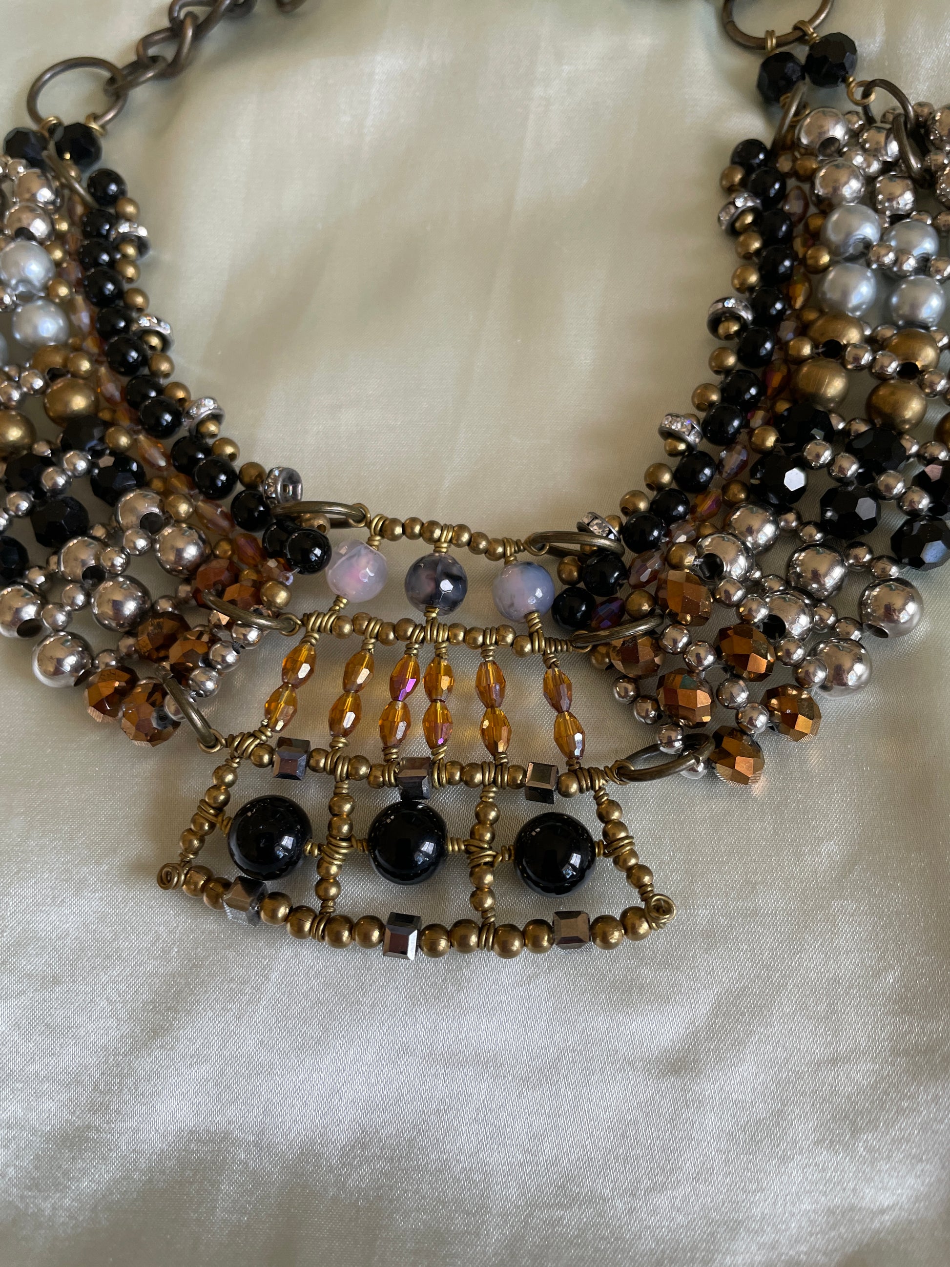  2000s Pam Hiran Handcrafted Glass Beaded Stunning Choker Bib Necklace