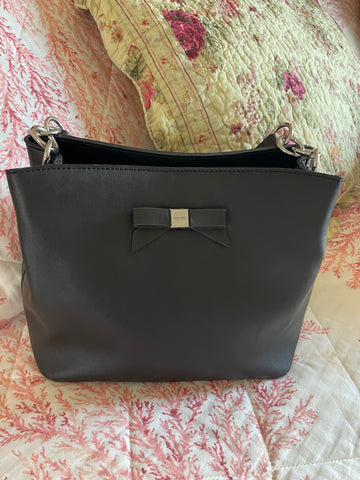 Nine West Faux Black Leather Bow Accent Handbag
