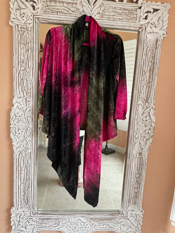 2000s Soft Poly Open Front High Low Boho Jacket Top M/L