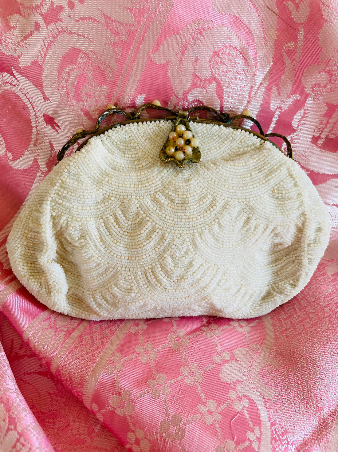 1940s Handmade in France Faux Pearl Beaded Small Purse