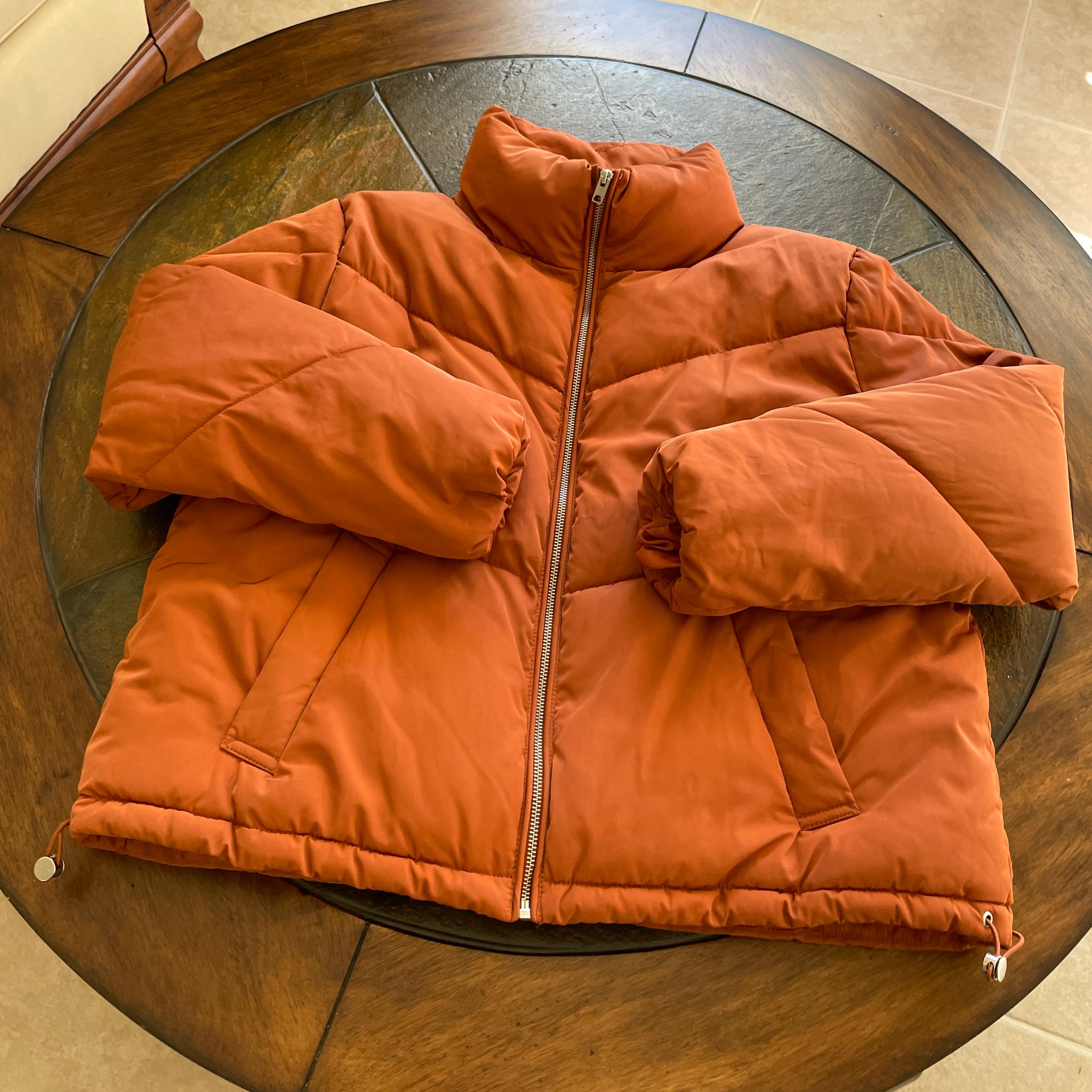 2000s Rust Color Poly Zip Front Pockets Puffer Jacket M