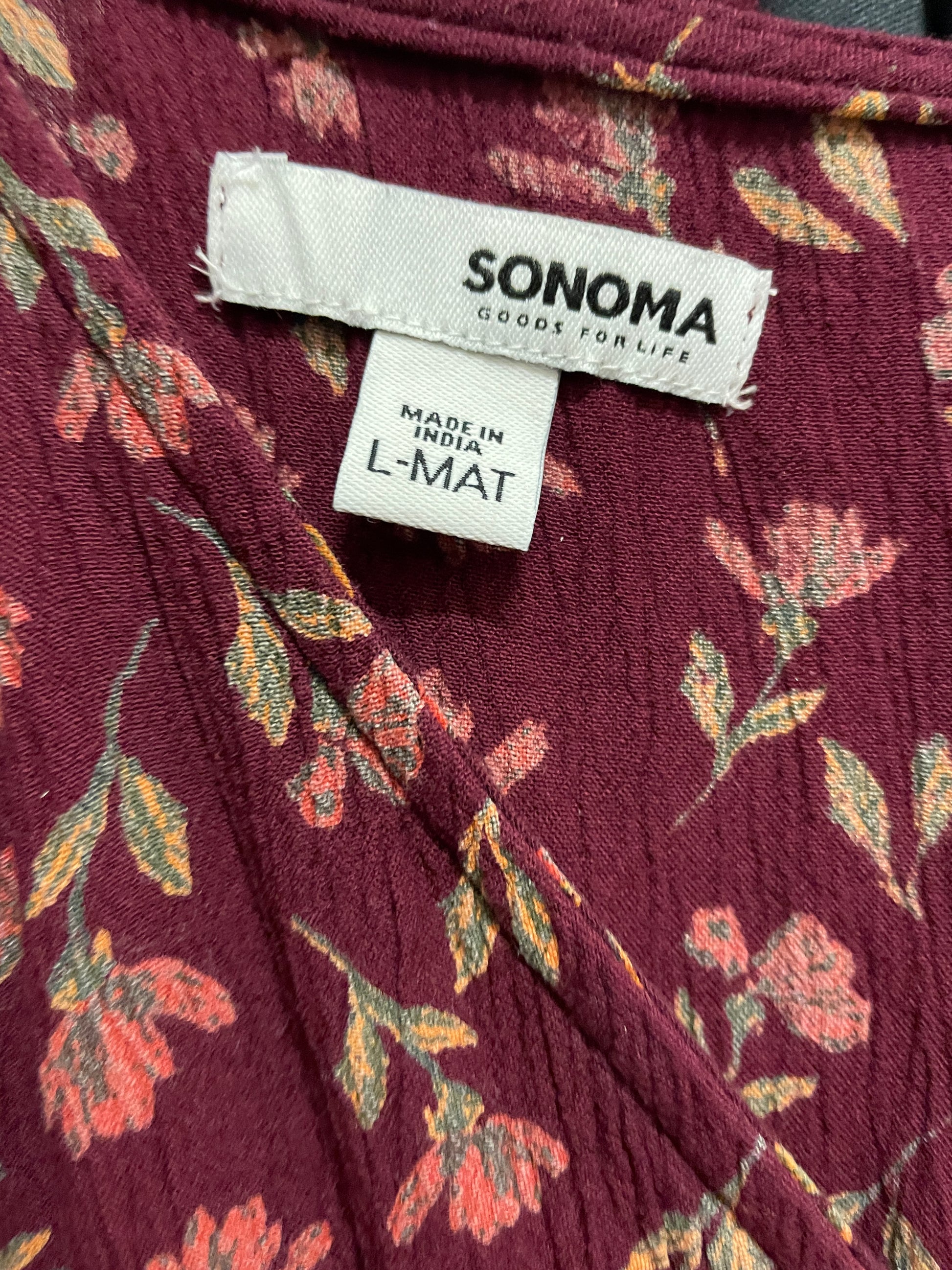  90s Sonoma Floral Print Lovely Rayon Burgundy Day Dress L