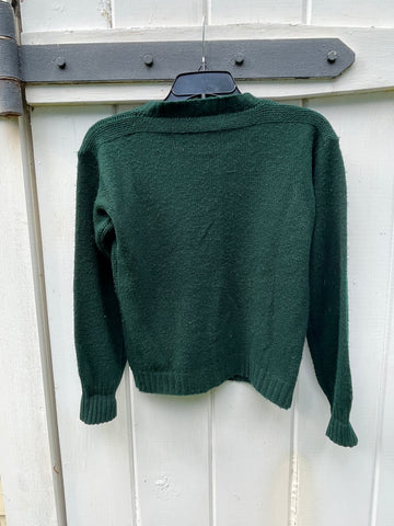 60s Green Monogram Pullover Crewneck Vintage Sweater S/M