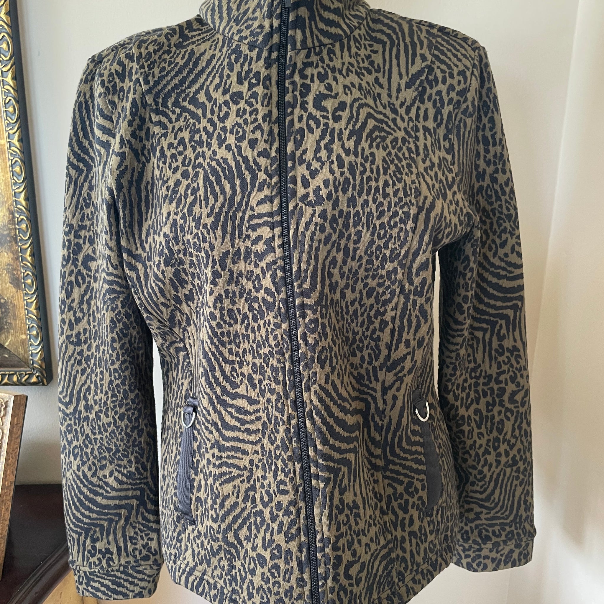 80s Vintage Cotton Poly Animal Print Zip Jacket Sm