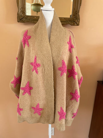 Vintage 90s Acrylic Blend Beige Pink Star Cardigan Sweater X/L