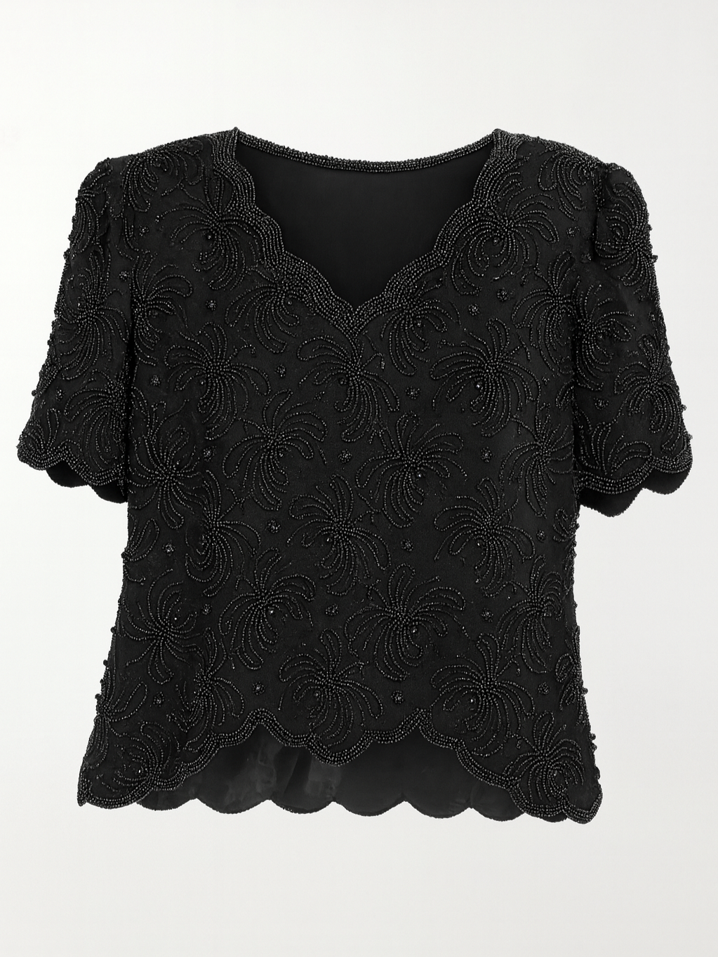 80s Vintage Hand Beaded Floral Exquisite Evening Top M