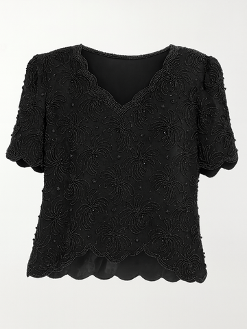 80s Vintage Hand Beaded Floral Exquisite Evening Top M