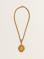 80s Vintage Pink Rose Quartz Gold Plated Chain Lovely Pendant Necklace