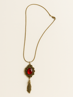 80s Vintage Red Glass Tassel Pendant Necklace.