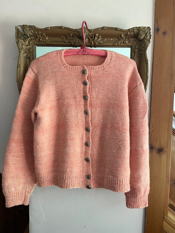 80s Wool Button Front Pink Vintage Cardigan Sweater Jacket M