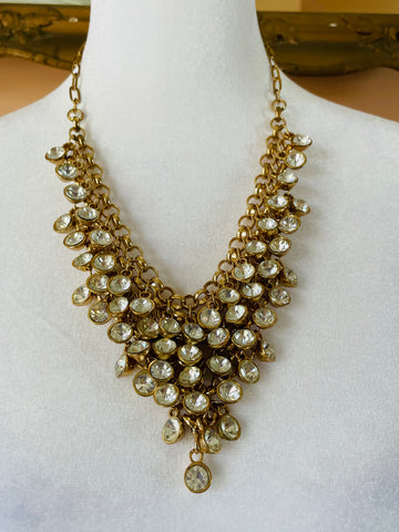 Vintage Gold Tone Cluster of Crystals Draped Necklace
