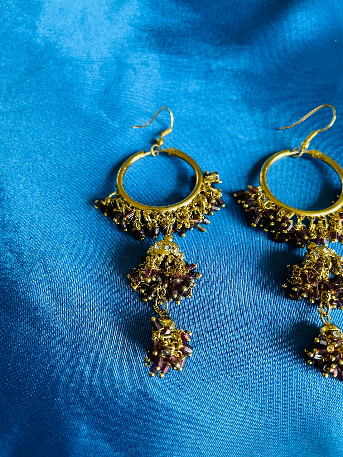 Gold Tone Beaded Crystal Tiered Bohemian Pierced Earrings