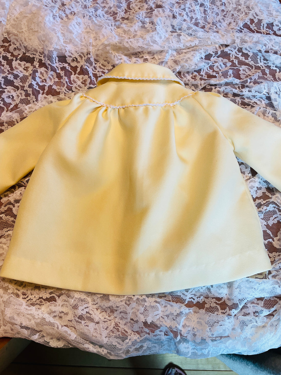 50s Vintage Handmade Yellow Sweet Baby Girl Jacket & Bonnet