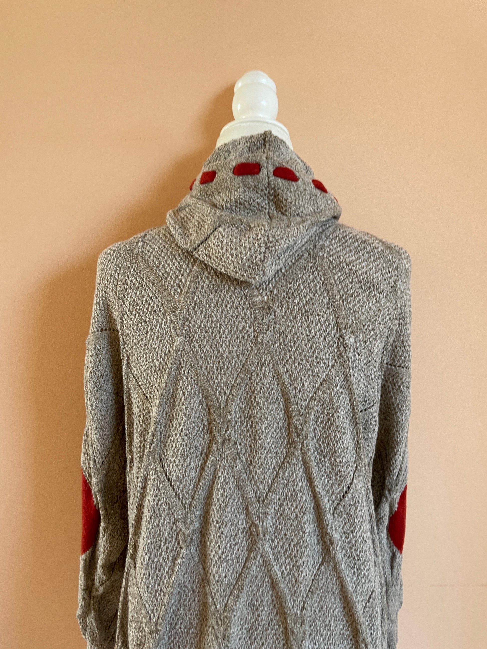  2000s Gray Acrylic Knit My Hoodie Cardigan Sweater M