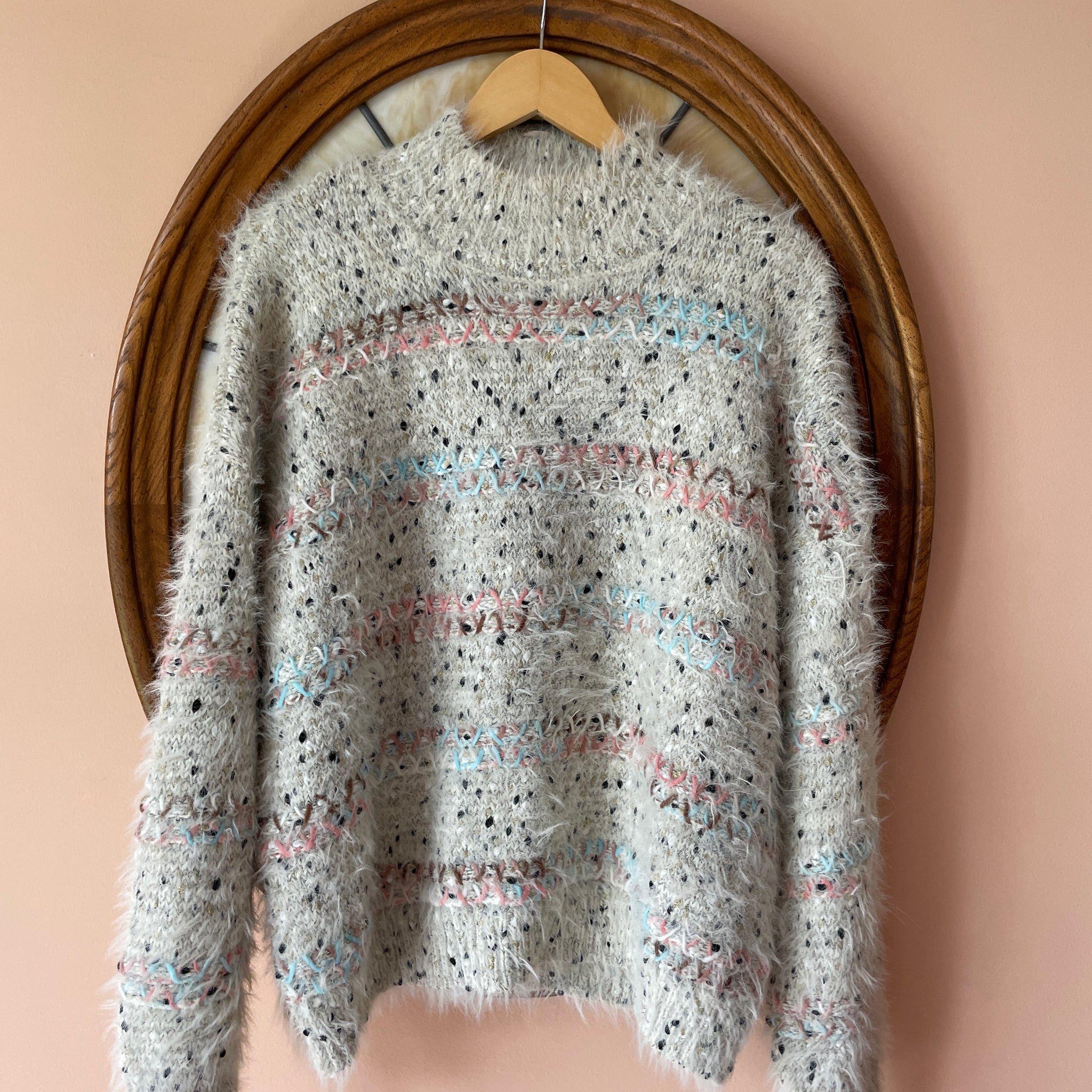 2000s Unique Cozy Acrylic Poly Blend Textured Knit Chunky Shaggy Pullover Sweater L