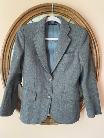 80s Vintage Grey Wool Blend Button Front Lined Tailored Jacket S