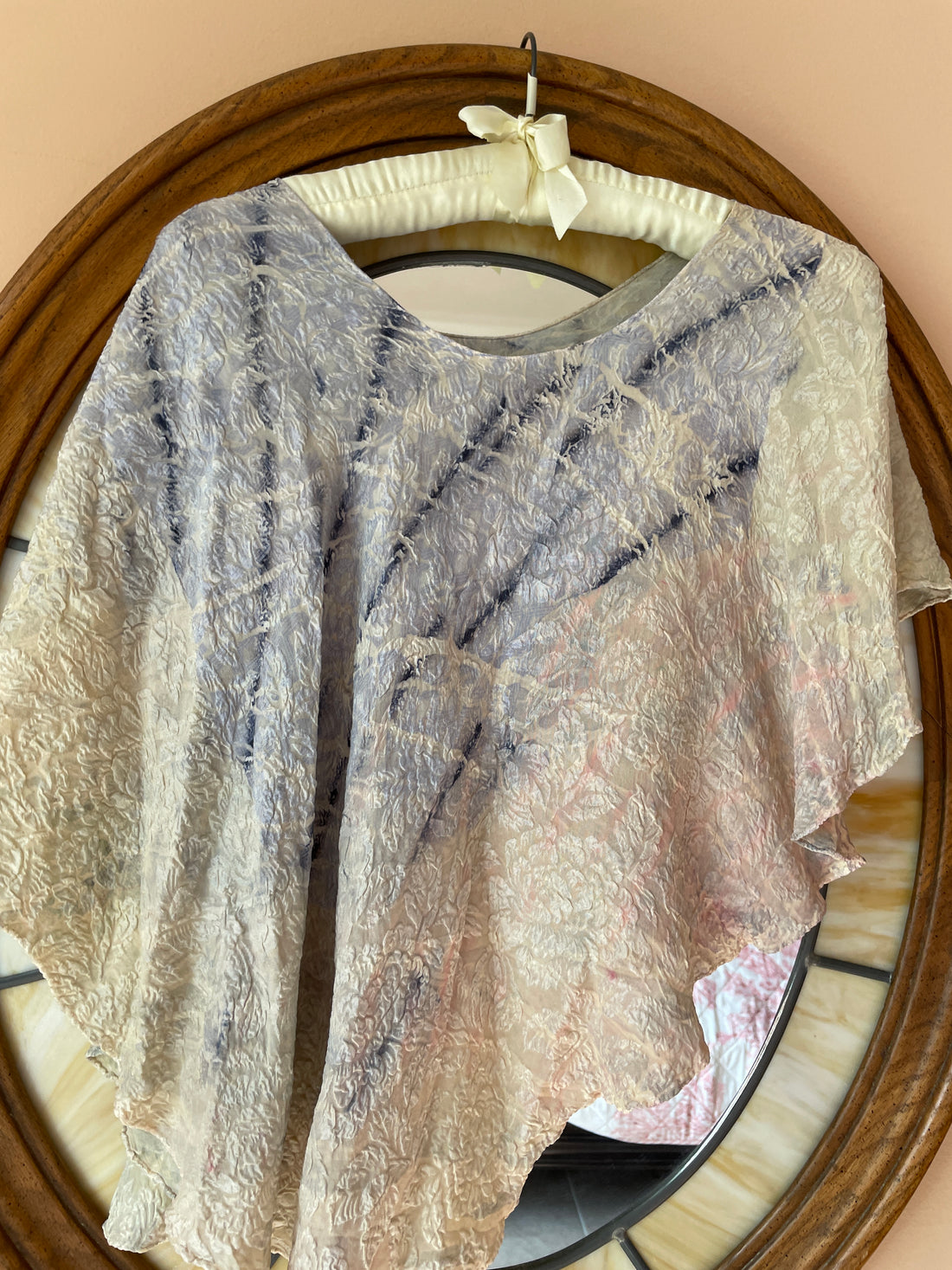 2000s Tie Dye Silky Textured Fabric Asymmetrical Relaxed Loose Fit Pullover Boho Top. Free Size