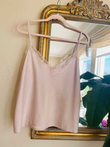 2000s Pale Pink Lace Silky Lingerie Cami Lg