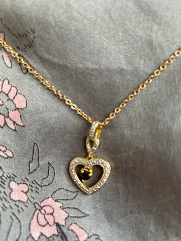 2000s Gold Vermeil Sterling Silver Topaz Heart Pendant Necklace