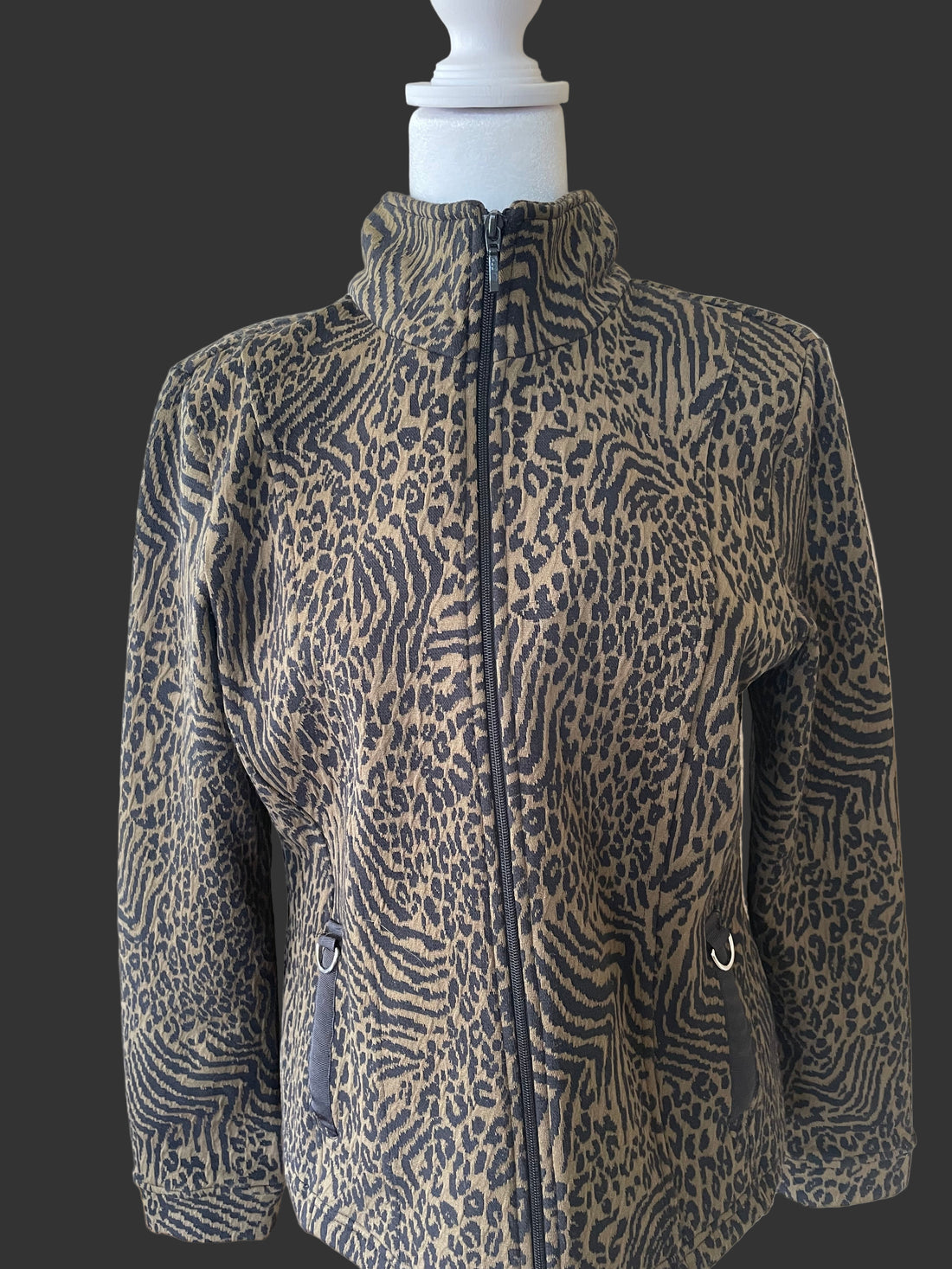 80s Vintage Cotton Poly Animal Print Zip Jacket Sm