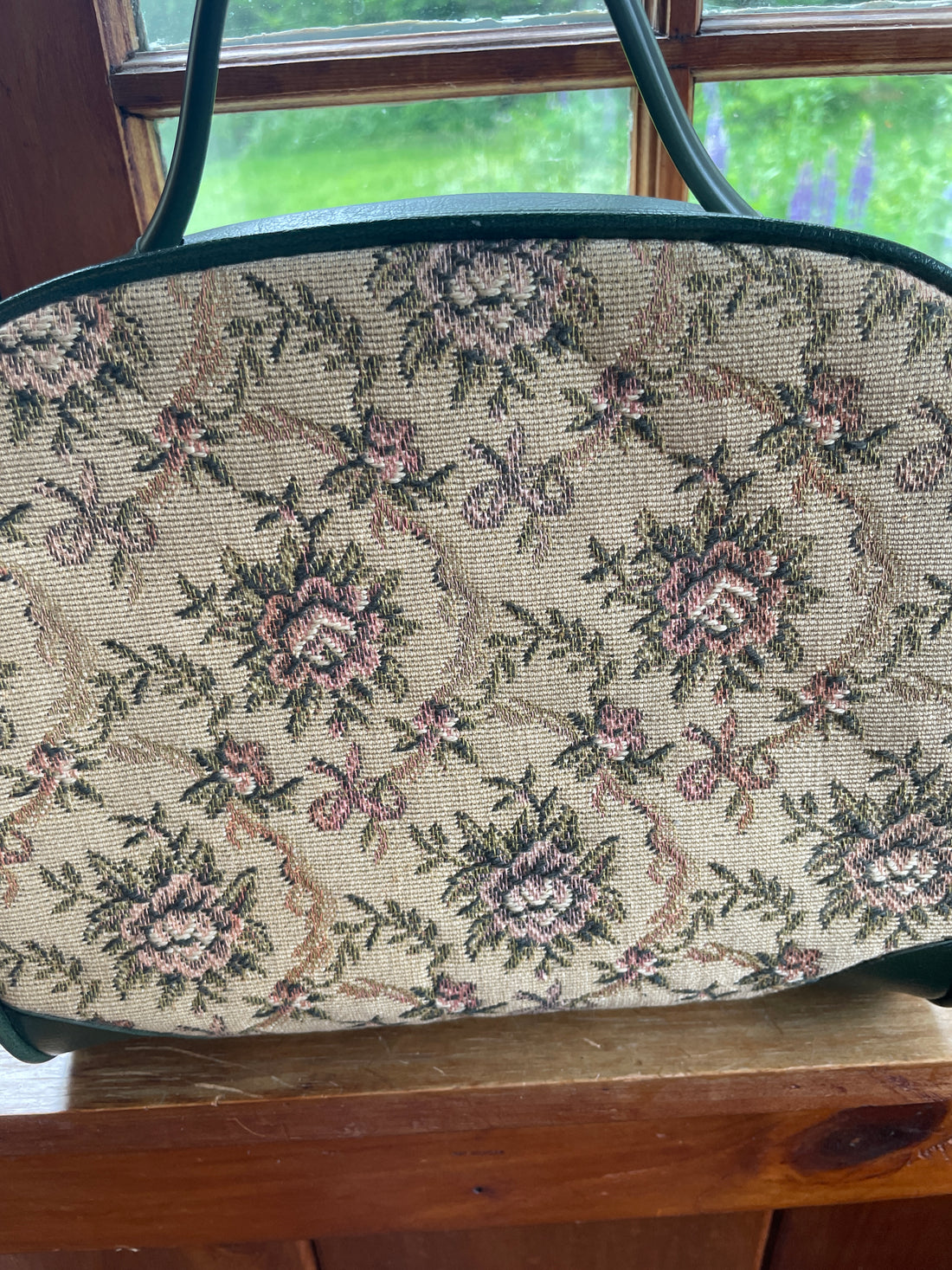 60s Vintage Faux Leather Floral Tapestry Zip Top Retro Handbag
