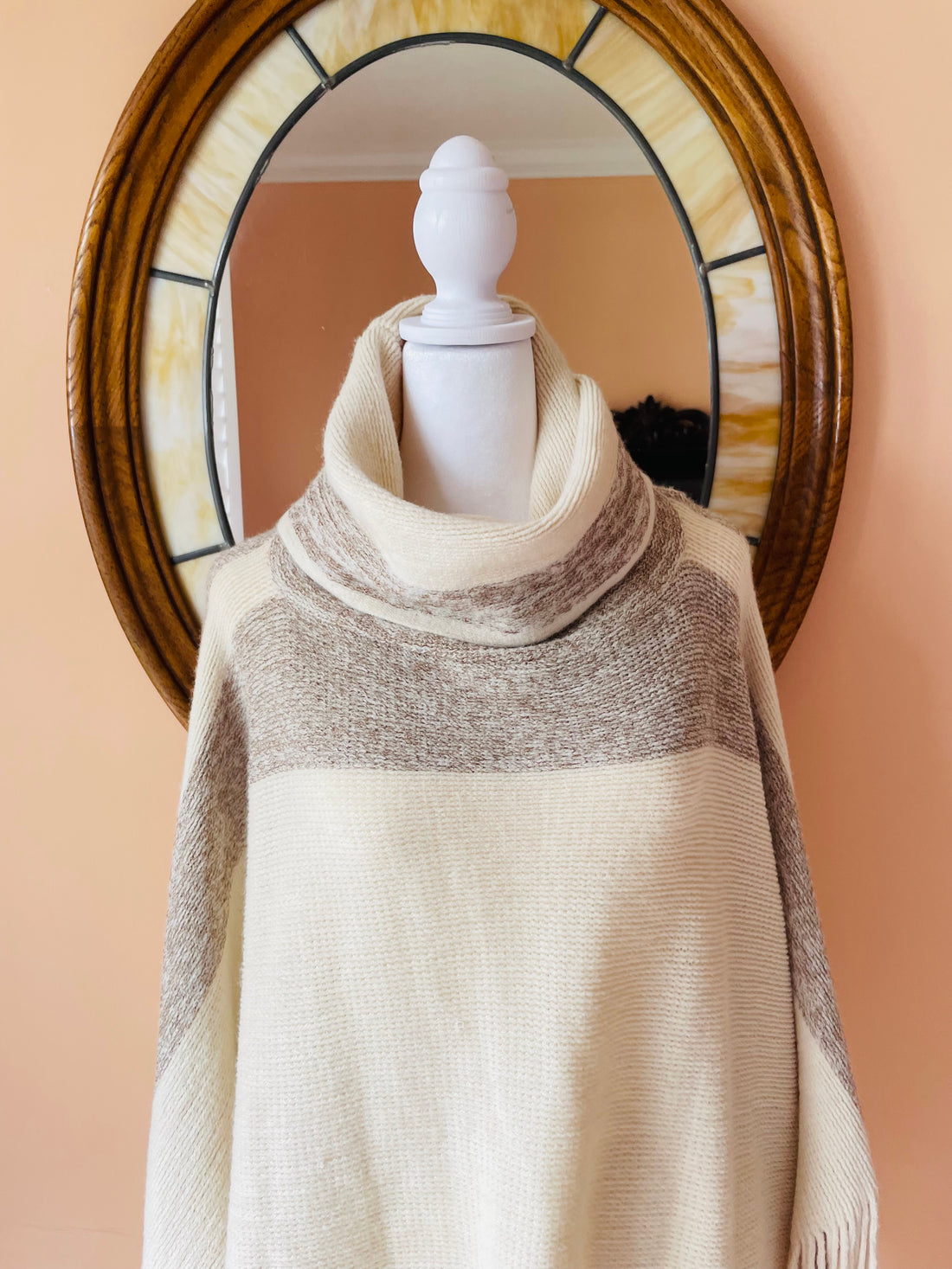 Soft Acrylic Fringed Turtleneck Sweater Poncho Free Size