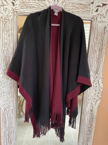 Catherine Black Burgundy Acrylic Fringed Cape. Free Size