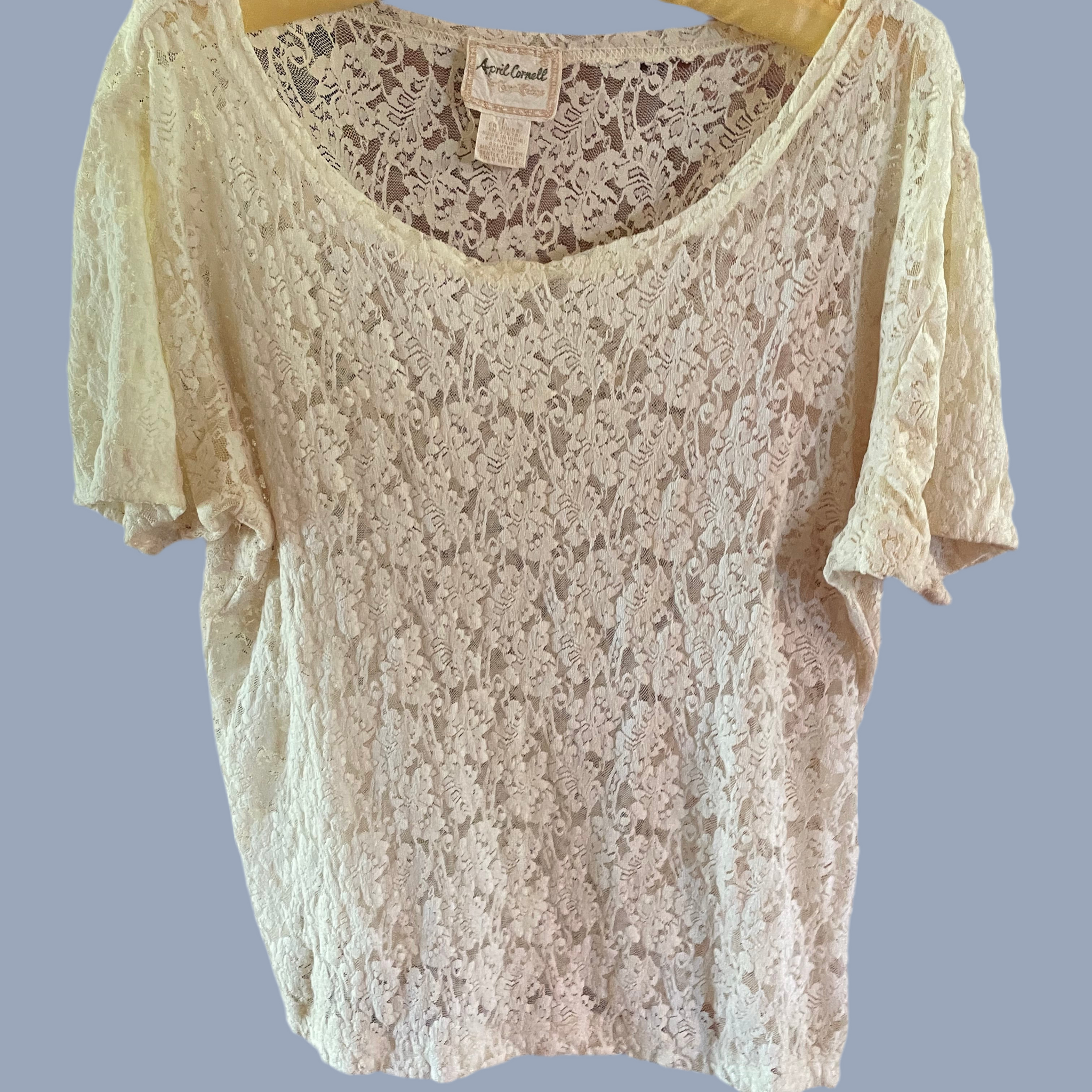 2000s April Cornell Short Sleeve Lacy Pullover Top. L/XL